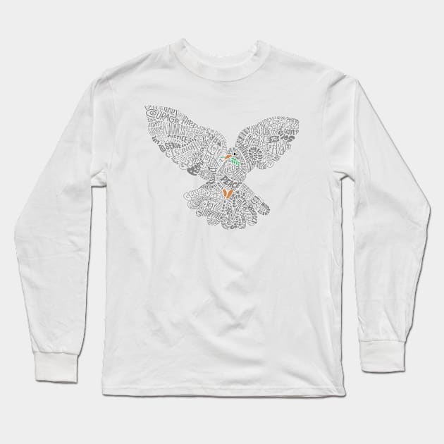 Typographic Peace Dove (white) Long Sleeve T-Shirt by vo_maria